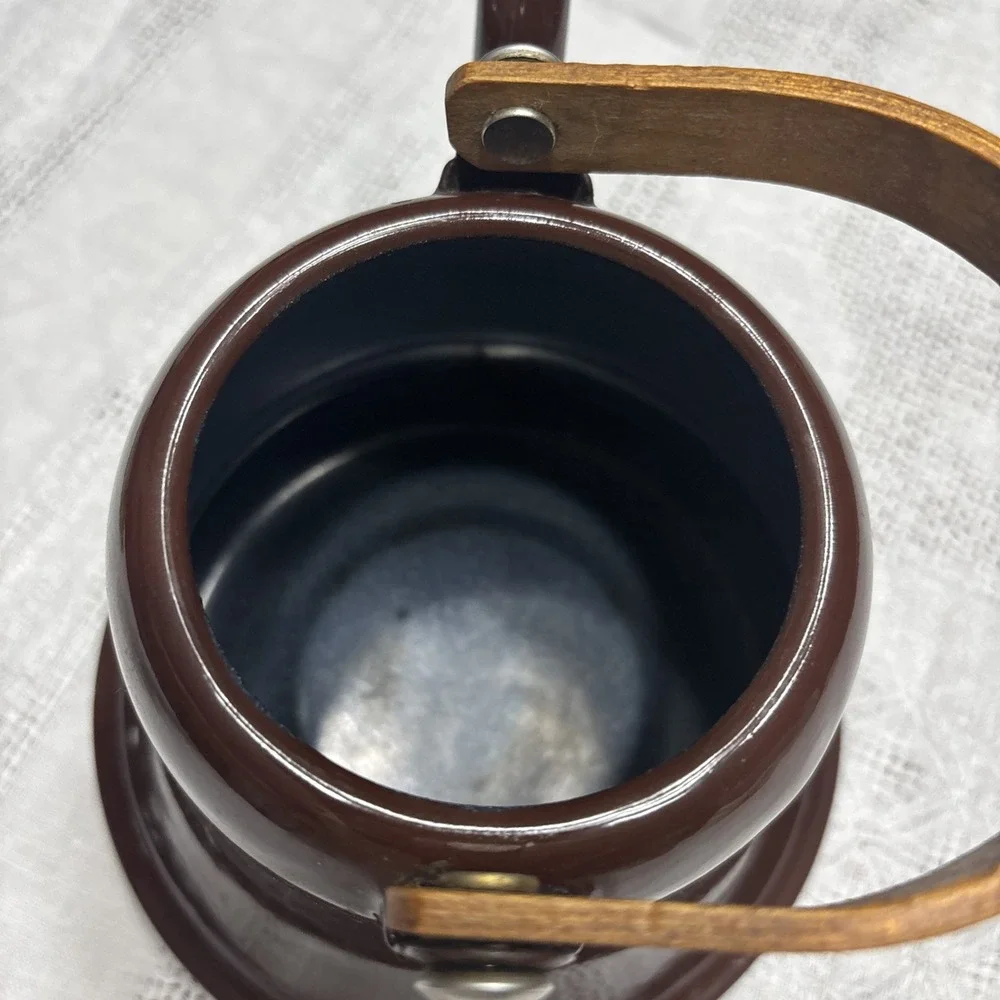 Pretty Shiny Rich Brown Enamel Ware Tea Kettle Metal Farmhouse Cottage Rustic
